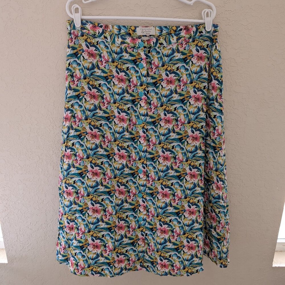 Vintage Christopher & Banks Floral Midi Skirt Buttons 90s Y2K 14P